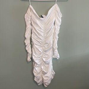 Divided Womens Ruched Party Going Out Mini Clubwear Bodycon Dress White Small